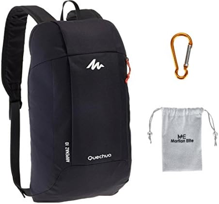 Decathlon QUECHUA Arpenaz Kid/Adult Outdoor Backpack, Mini Small Daypack 10L with Carabiner Clip, Dark Charcoal