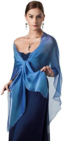 TRIANGULAR SHAWL for Wedding Evening Dress. Royal Blue 100% Silk Chiffon Wrap