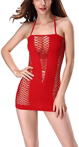 ARTAIM Womens Lingerie Fishnet Badydoll Mesh Stretch Chemise (Red)