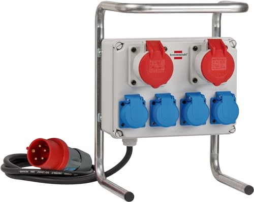 Brennenstuhl Compact small power distributor BKV 2/4 G IP44 / construction power distributor with steel tube frame (2 m cable, for constant outdoor use, IP44, made in Germany)