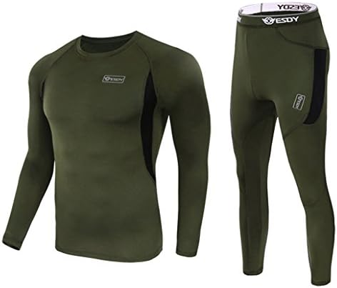 exeke SDY Men's Thermal Underwear Set Fleece Lined Long Johns Athletic Base Layer Top & Bottom 010-Army Green(3XL)