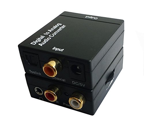 Easyday Black Digital Optical Coaxial Toslink Signal to Analog Audio Converter Adapter RCA L/R output with 3.5mm Audio Jack + Volume Control + Sampling rate + Chipset Cirrus logic