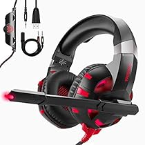 Auriculares Gaming para PS4 o PC, ONIKUMA Cascos Gaming ps4 Con Microfono y Luz LED,Auriculares de Diadema con Sonido Envolvente y Cancelacion Ruido Headset para PS4 Nintendo Switch XBox One Móvil