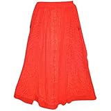 Women's Maxi Skirt Casual Red Embroidered A-Line Flare Long Skirt