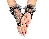 JISEN Woman Banquet Party Performance Fingerless Black Bow Sexy Lace Bridal Gloves 7