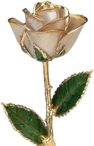 Pearl White Laquered 24k Gold Dipped Long Stem Genuine Rose In Red Gift Box