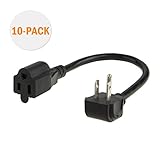 CableCreation [10-PACK] 1 Foot Power Strip Adapter,16 AWG Angle Power Extension Cable Cord For NEMA 5-15R to NEMA 5-15P, 0.3M / Black