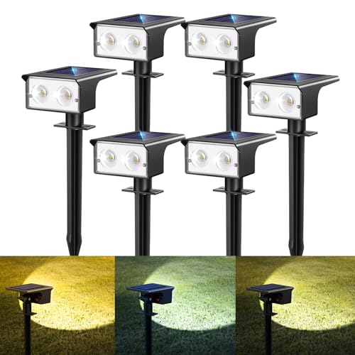 btfarm Set of 6 Outdoor Solar Spotlights, 3 Colours (3000/4500/6000K) – Solar Floodlights IP65 Waterproof, Solar Light for Garden Pathway