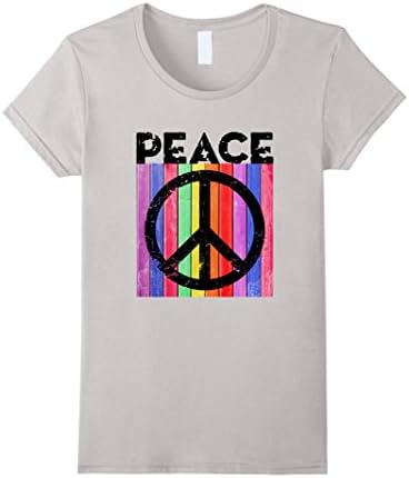 Womens Peace Sign TShirt Grunge for Peace Freaks Large Silver