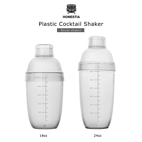 Homestia 24 oz Plastic Cocktail Shaker 3-Piece Drink Mixer Boba Tea Shaker W/Jigger