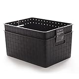 BINO Woven Plastic Storage Basket, Large – 2 Pack (Black)