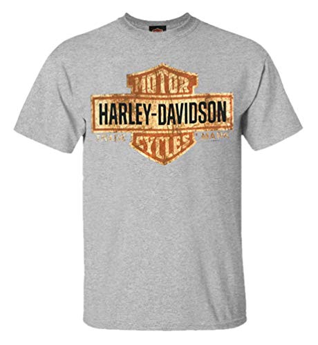 HARLEY-DAVIDSON Men's Tee, Distressed Bar & Shield Short Sleeve 30296597 (L) Athletic Grey