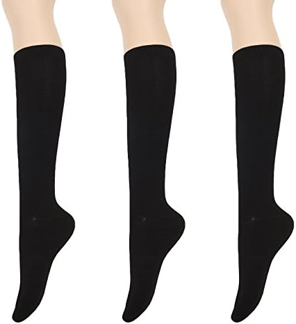 womens cotton knee high socks by DEARMY (Solid Black 3 Pairs)