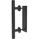 Heavy Duty 10" Pull and Flush Sliding Barn Door Handle Set, Large Pull and Flush Barn Door Handle Kit for Gates Garages Sheds Furniture, Black Round Solid Steel Material Double-Side Design