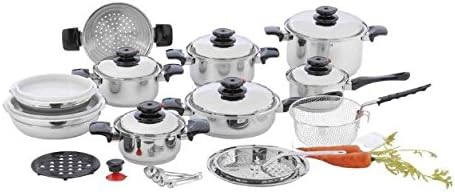 Chef's Secret 28pc 12-Element T304 Stainless Steel"Waterless" Cookware Set elegant polypropylene covers steamer HomyDelight