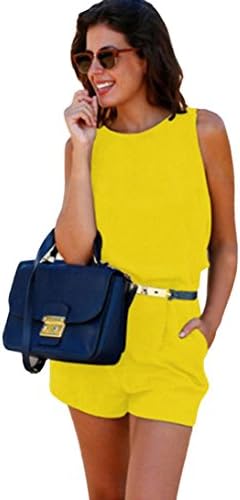 Kstare Womens Summer Mini Sleeveless Playsuit Ladies Romper Short Beach Jumpsuit (S, Yellow)