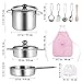 iBaseToy Pretend Play Kitchen Accessories Toys with Stainless Steel Cookware Pots and Pans Set, Cooking Utensils, Apron & Chef Hat, Play Foods for Kids, Girls, Boys and Toddlers