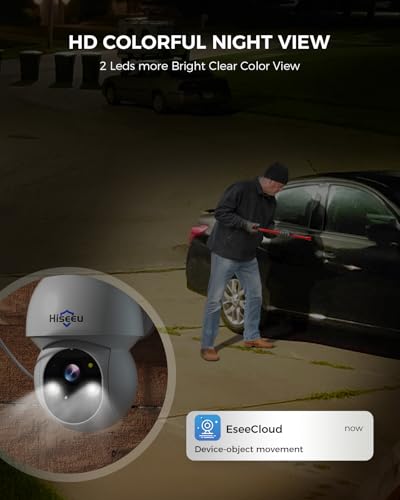 Hiseeu - Cámara de Seguridad con Panel Solar para Exteriores, WiFi de 2.4 G y 5 G, visión Nocturna a Color, visión de 360°, panorámica e inclinación, cámara 100% inalámbrica Compatible con Sistema de