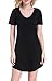 Chamllymers Cotton Sleep Shirts for Women Soft Sleepwear Loose Fit Night Shirts V-neck Nightgowns Black L