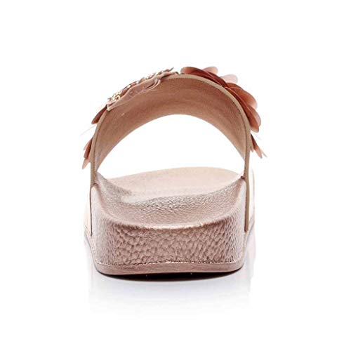 FAPIZI Boho Soft House Slippers Womens Flat Slides Sandals Sequin Flower Beach Platform Sliders Bath Slippers Shoes Gold