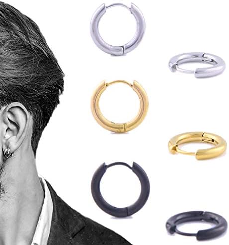 NUITS DE JUIN Stainless Steel Huggy Hoop Earrings - Hinged Hoop Huggie Piercing Earrings Set for Men Women,Hypoallergenic Helix Lobes