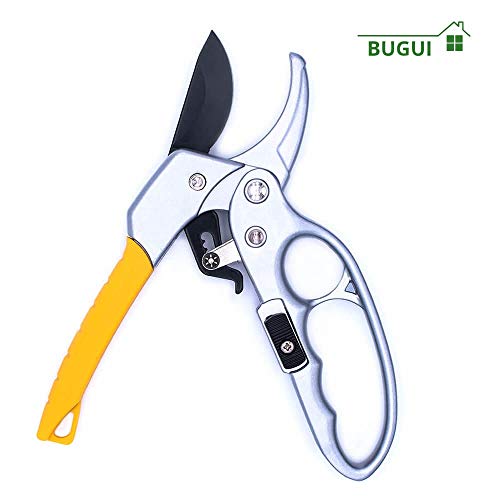 BUGUI Ratchet Garden Pruning Shears, Anvil Type, 3Stage Ratcheting