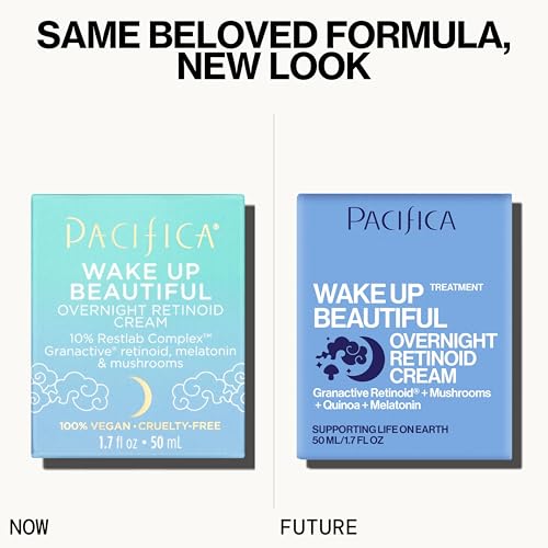 PACIFICA WAKE UP BEAUTIFUL RETINOID NIGHT CREAM – OVERNIGHT ANTI-AGING MOISTURIZER WITH HYALURONIC ACID & MELATONIN, REDUCES WRINKLES & FINE LINES, HYDRATING AND GENTLE FOR DRY OR MATURE SKIN, VEGAN