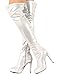 Breckelles BH08 Metallic Leatherette Round Toe Thigh High Stiletto Heel Boot - Silver