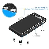 USB to HDMI Adapter, Rocketek Memory Card Reader/Surface Pro Hub USB 3.0 Port Expansion USB Hub Adapter-USB to 4K HDMI, SD/Micro SD Card, 2 USB 3.0 Ports for Microsoft Surface Pro 5/New Surface Pro 6 