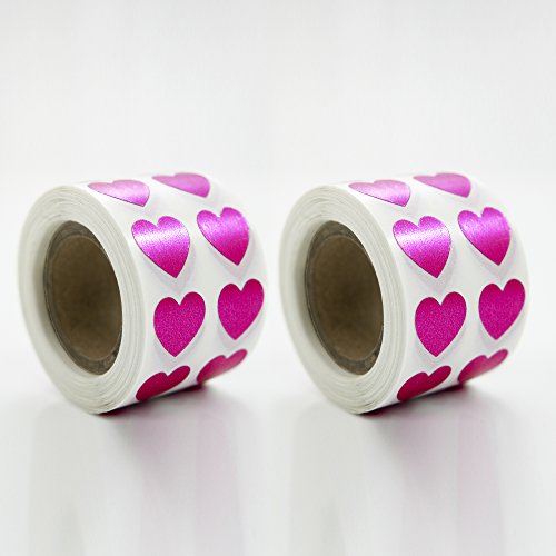 Premium Heart Sticker Roll by TotalPack - 1000 Heart-Shaped 1/2 Inch Self-Adhesive Stickers Pack - Great for Teacher Supplies, Scrapbooking, Party Favors, and More! - Pink Flourescent Color, 2 Rolls