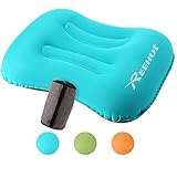 REEHUT Inflatable Camping Pillow, 80 Gram, Soft Fabric, Ergonomic Design, with Storage Bag Portable for Backpacking, Hiking, Camping, Traveling(Blue)