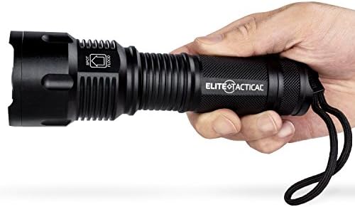 Pro 300 Series Tactical Flashlight by Elite Tactical - Waterproof 1200 Lumen CREE LED Military Grade Search Light w/ Zoom for Brightest Spot Light and Flood Light - Black