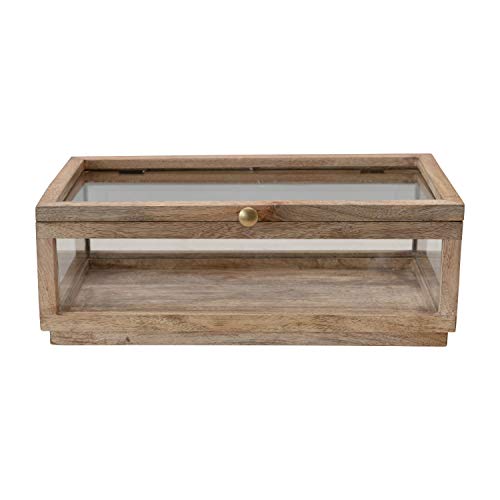 Creative CoOp Mango Wood & Glass Display Lid Storage Box, Natural