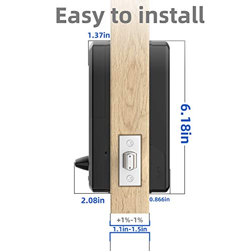 5-in-1 Fingerprint Lock, Wandwoo Smart Door Lock with Bluetooth Secure Finger ID Card Swipe Mechanical Keys Enabled Anti-peep Code Auto Lock Free APP for Home Office