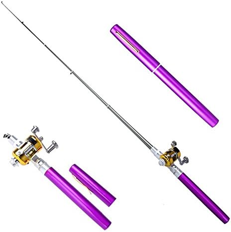 Walsilk 38Inch Mini Telescopic Pen Fishing Rod Reel Combos for Kids,Aluminum Alloy Portable Pocket Fishing Pole Kit,Lightweight &amp; Compact (Purple)