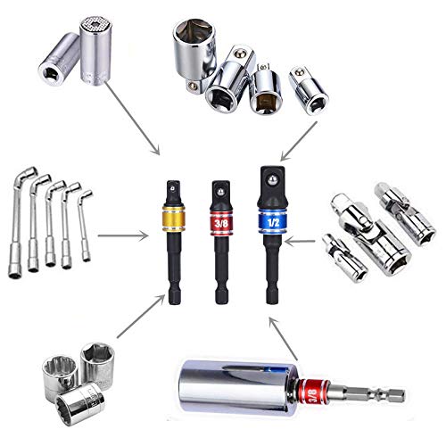 Senrob 3 Pcs Impact Grade Socket Drill Adapter Set Power Hand Tools Nut Driver 1/4" 3/8" 1/2" - Thumbnail 3