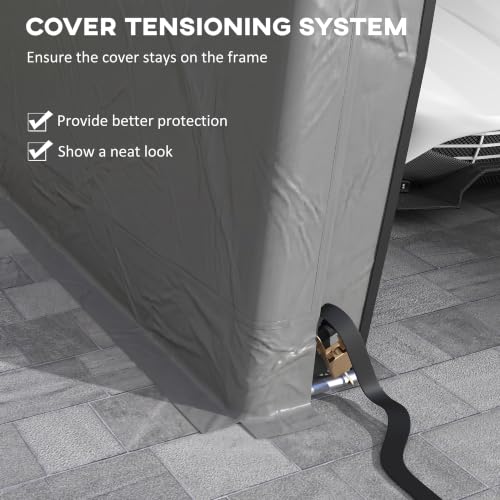 Outsunny 12 x 20 ft Heavy Duty Carport, Outdoor Portable Garage Canopy Tent with 2 Ventilation Windows, Large Door, Car Shed Shelter for Truck, Boat, Motorcycle, Bike, Light Grey