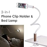 Avantree Phone Clip Bed Holder & LED Light 2-in-1 for iPhone 11 Pro XS Max, Samsung S10 S9 & Other 4"- 6.5" Devices, Gooseneck Flexible Long Arm Clip on Lamp, Universal Desk Lazy Bracket Mount Stand