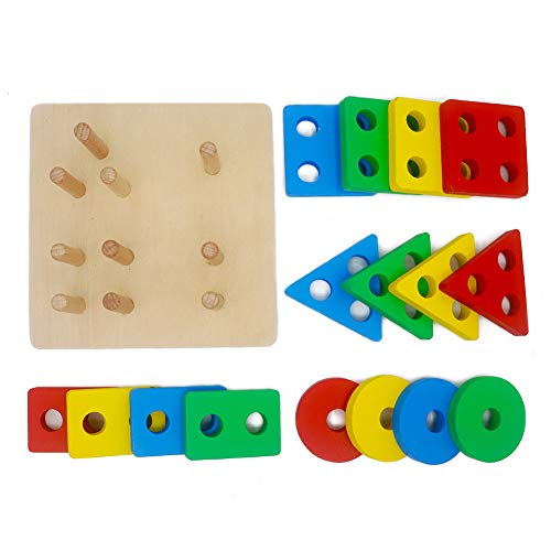 image for GETIANLAI Wooden Educational Preschool Toddler Toys Shape Color Sortin