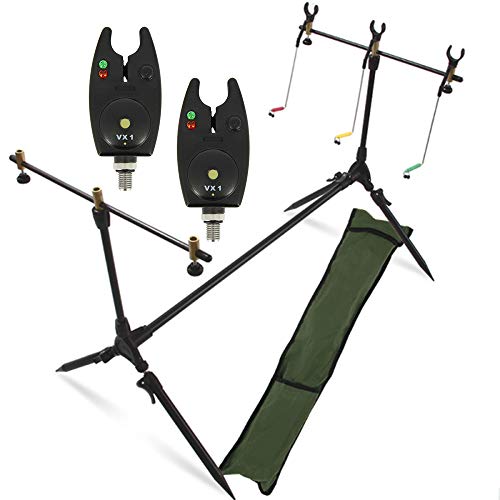 G8DS® Set Rod Pod Rutenhalter + Tragetasche inklusive 2 Bissanzeiger mit Lautstärkeregler Karpfen Angeln