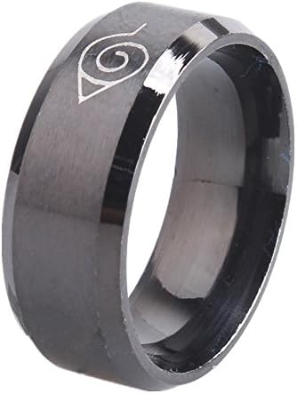 8mm Black Stainless Steel Naruto Men Women Promise Engagement Wedding Ring Band