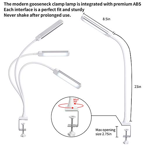 Swing Arm Lamp, Touch Control 2500K6000K LED Desk Lamp with Clamp, 5 Brightness Dimming