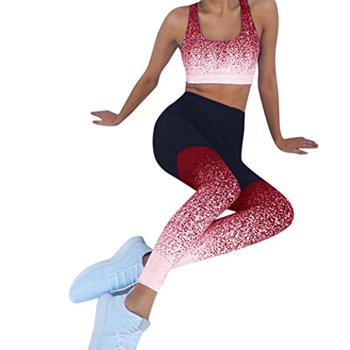 Paymenow Yoga Pants, Women's Gradient Color Power Flex Yoga Pants Tummy Control Workout Yoga Capris Pants Leggings for Riding Running (Red, XL) - Thumbnail 3