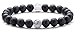 Hamoery Men Women 8mm Tiger Eye Stone Beads Bracelet Elastic Natural Stone Yoga Bracelet Bangle(Black Matte Agate)