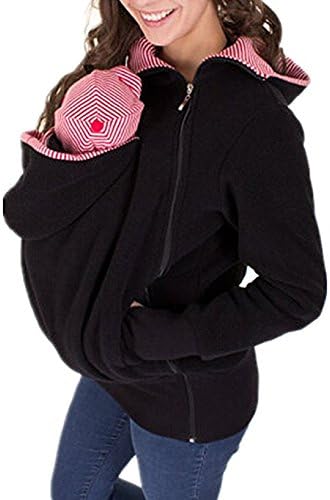 Rexury Women's Maternity Kangaroo Hoodie Fleece Sweatshirt Hoodie Coat Jacket For Mummy and Baby Carrier,Black,X-Large
