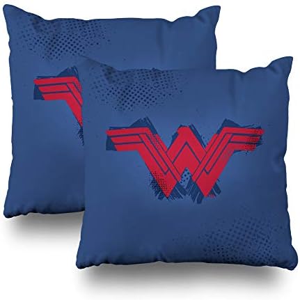 LALILO Set of 2 Throw Pillow Covers, Justice League Brushed Wonder Woman Symbol Double-Sided Pattern Sofa Cushion Cover Couch Decoration Home Gift Bed Pillowcase 18x18 inch