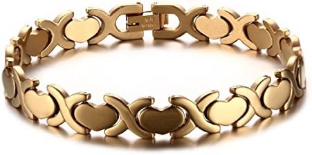 HJSL Women's Stainless Steel Bracelet Fashion 18K Yellow Cross Heart-shaped Bracelet