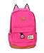 Moolecole Leather & Canvas Backpack School Bag with Cat's Ears Design Rose