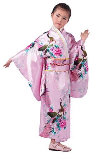 Soojun Kids Girls Floral Traditional Japanese Kimono Yukata Costumes