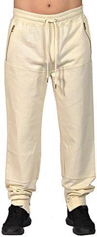 Makobi Half PU Leather Buttom Jogger Drawstring Cuff Zipper Buttom Cream